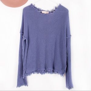 Philosophy Periwinkle Blue Frayed Edge Sweater